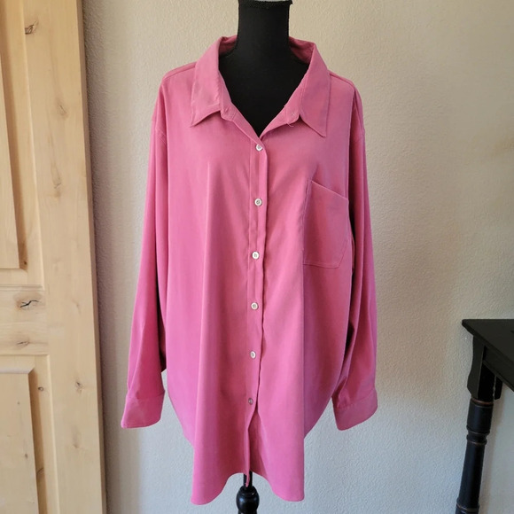 VTG MAINSTREET BLUE Soft Pink Button Down Longsleeve Top Size 3X - Picture 1 of 8
